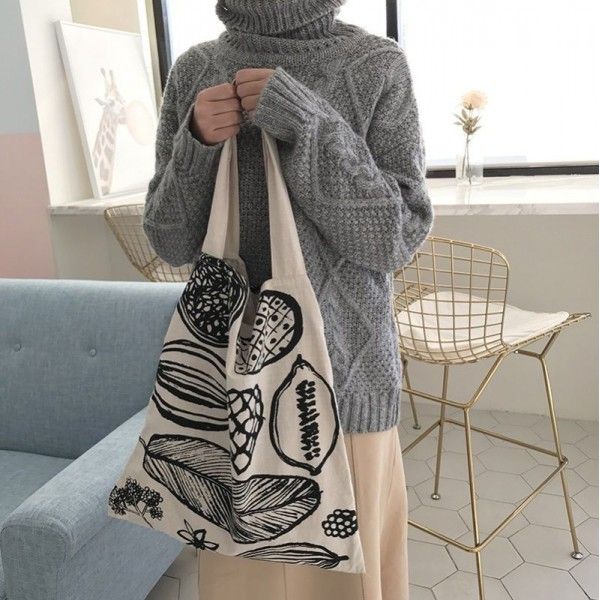 Korean version versatile canvas bag leisure cloth bag art women's bag simple printing bag single shoulder bag women's handbag
