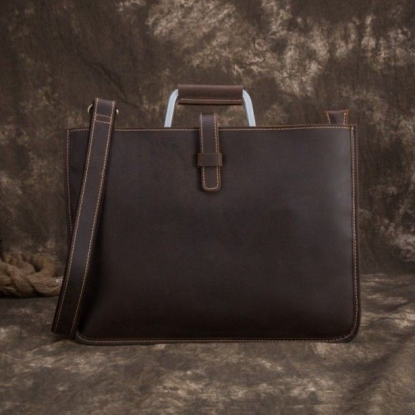 Cross border hot sale Leather Men's bag retro Crazy Horse Leather Men's handbag horizontal first layer leather business briefcase