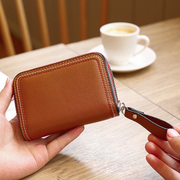 New  women's leather organ card bag zero wallet short clip coin bag multi card holder