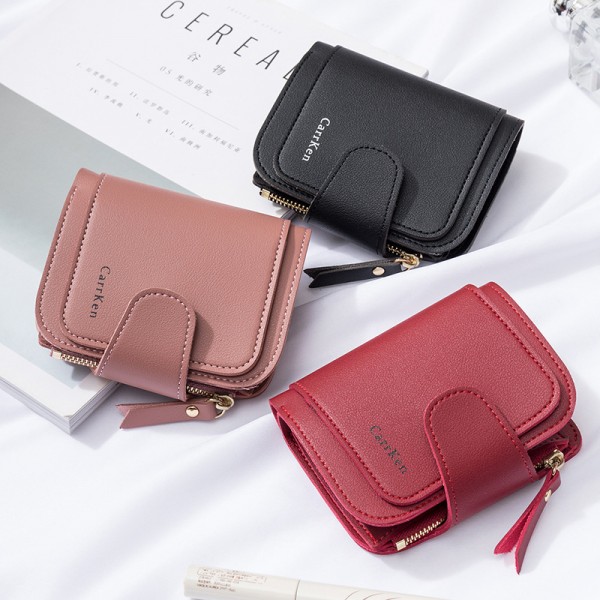 Women's wallet  new simple and fashionable short wallet wholesale three fold zipper Pu zero wallet customization 