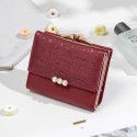  new small wallet women's short Korean version tidal pearl three fold student Mini Wallet zero wallet wholesale 