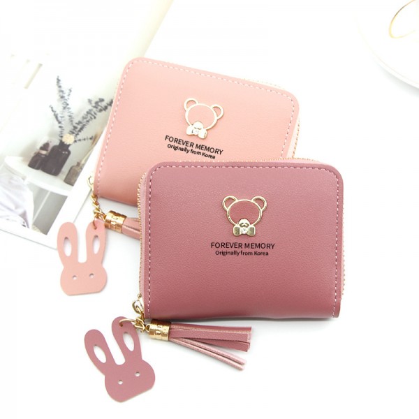 The manufacturer directly provides Korean women's wallet short cartoon cute bear large capacity little girl zero wallet zipper bag 
