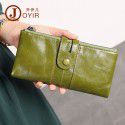 Vintage Leather Women's wallet Korean fashion mobile phone bag top leather RFID Long Wallet pure 