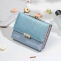  new small wallet women's short Korean version tidal pearl three fold student Mini Wallet zero wallet wholesale 