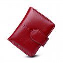 Cross border short bag women's  new women's wallet retro two fold Wallet oil wax leather buckle zero wallet 