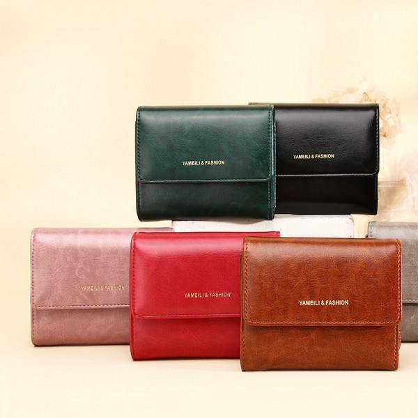  cross border new short wallet women's oil wax leather retro zero wallet buckle coin bag women's small wallet 