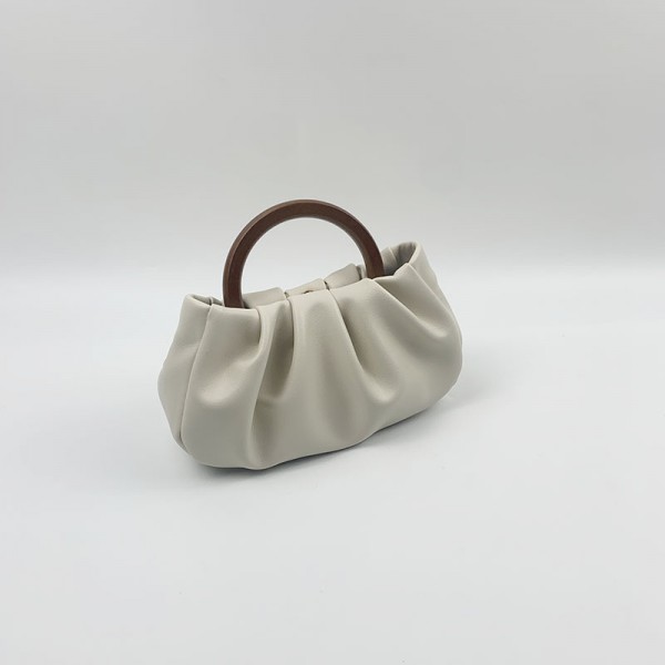 Minority design Korean extremely simple wooden handle pleated cloud portable bag female ins messenger Mini Bag tide 