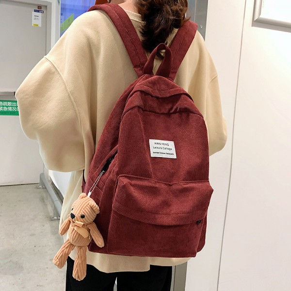 Schoolbag female ins style Korean version high school students simple Sen Department versatile corduroy backpack large capacity Backpack 