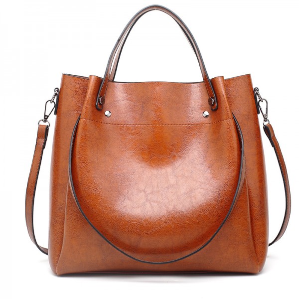  cross border new fashion women's bag European and American oil wax leather tote bag Single Shoulder Messenger women's handbag