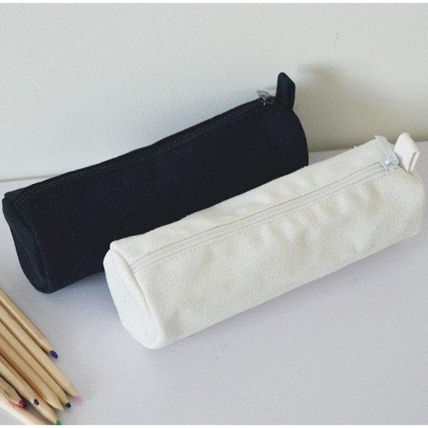 Japanese simple canvas pen bag thickened polyester cotton zipper blank Nordic student stationery storage bag logo customization 