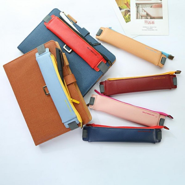 Business Pu pen bag simple high-end custom elastic buckle book pen bag Mini white-collar student foreign trade Amazon 