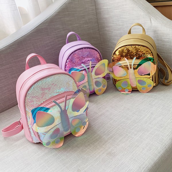 Lucky pig new 2-5 children's Sequin backpack kindergarten schoolbag anti missing butterfly lovely children's bag