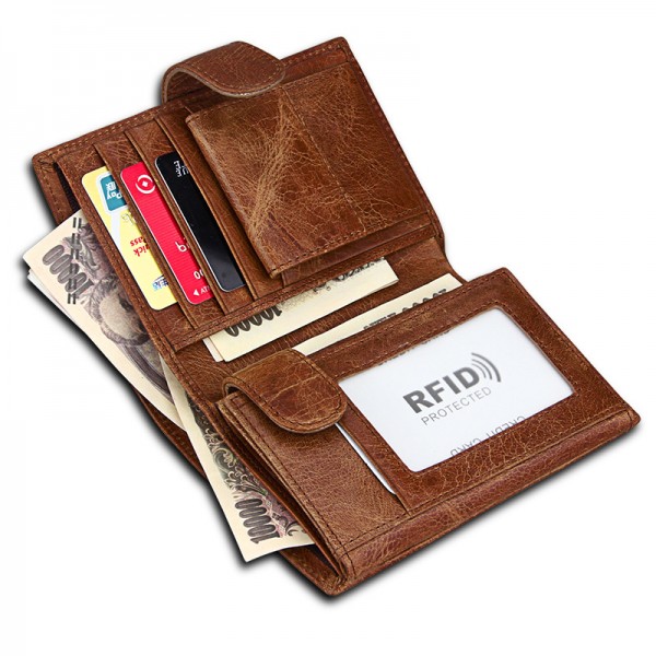Amazon top leather men's wallet Vintage men's wallet RFID European and American fashion wallet real pickup bag 