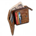 new Crazy Horse Leather Men's wallet leather short anti RFID swipe men's and women's Zipper Wallet 