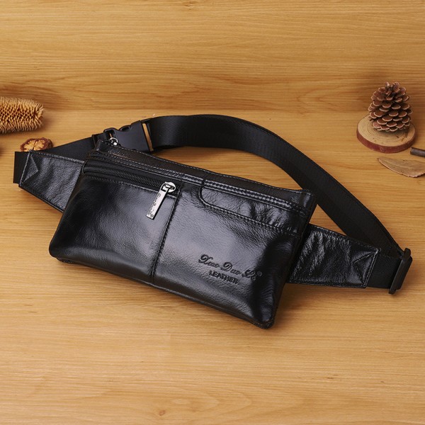 Leather waist bag multifunctional mini messenger bag chest bag multi compartment mobile phone waist bag trendy men's mobile phone bag cowhide waist bag 