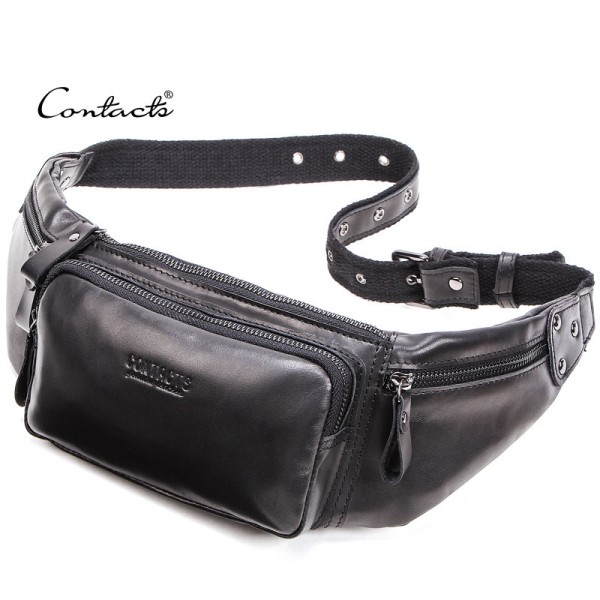 Black Angel factory supply fashion leather sports waist bag first layer leather multifunctional men's and women's universal waist bag 