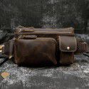 Vintage Leather Waist Bag men's crazy horse skin chest bag head leather multifunctional messenger bag three-layer cashier bag 