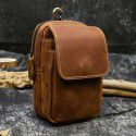 Men's Retro Leather Waist Bag crazy horse skin double-layer wearing belt hanging bag head leather mobile phone bag 