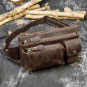 Vintage Leather Waist Bag men's crazy horse skin chest bag head leather multifunctional messenger bag three-layer cashier bag 
