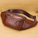 Men's Retro waist bag leather top leather chest bag messenger single shoulder bag mobile phone waist bag multifunctional certificate waist bag 