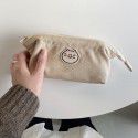 Korean ins lovely embroidery Japanese canvas pen bag simple student large capacity makeup bag stationery storage bag