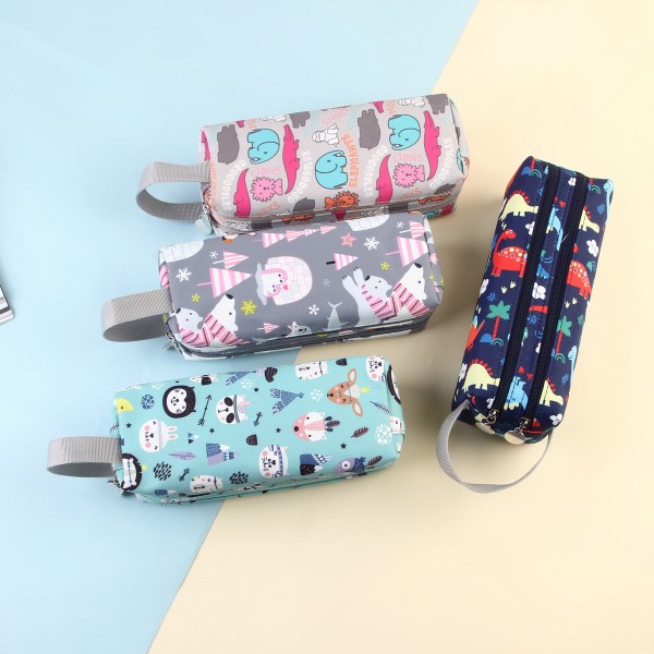New printed double-layer portable pencil bag large capacity canvas stationery bag male and female student portable pencil bag