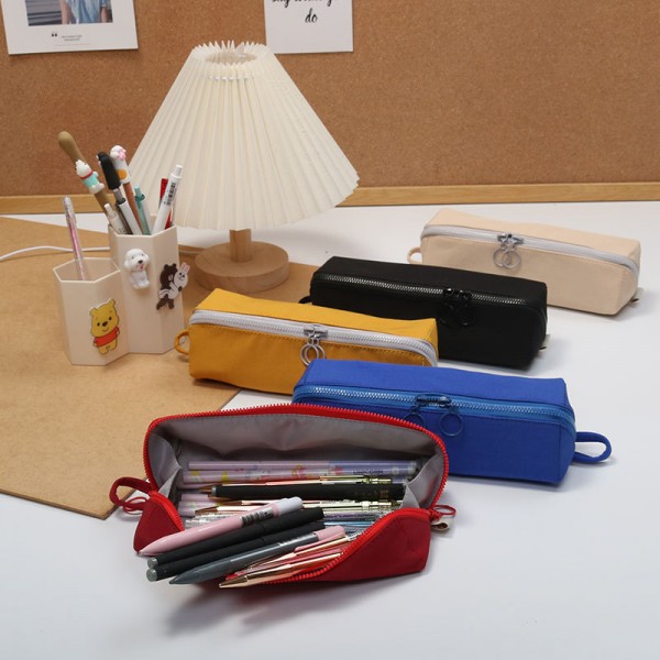Japanese prismatic pen bag retro solid color large opening large capacity student stationery storage pen bag cloth art storage bag