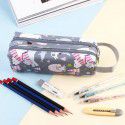 New printed double-layer portable pencil bag large capacity canvas stationery bag male and female student portable pencil bag