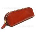 Japanese crazy horse leather zipper men's and women's pen bag retro simple vegetable tanned cow leather large capacity leather pen bag