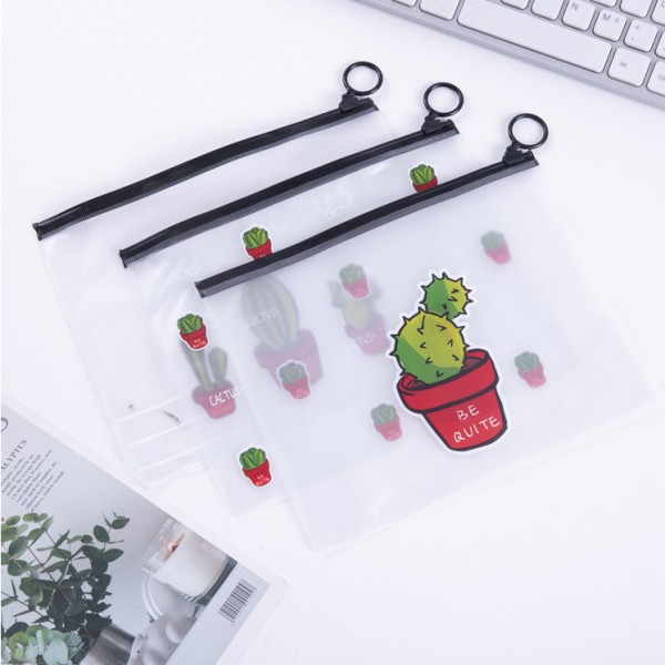 Creative multiple cactus pen bags, ring file bags, translucent student supplies, lovely storage bags, direct sale by manufacturers
