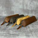 Crazy horse leather zipper pen bag retro manual top leather pen case simple leather stationery pen leather case glasses case