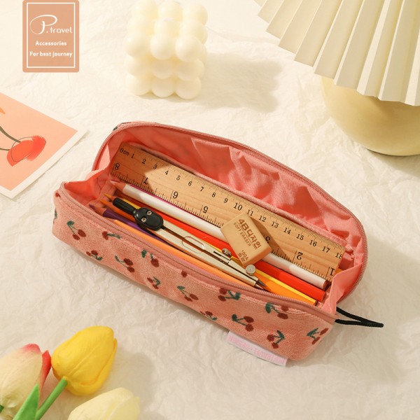 Cherry printing ins style portable large capacity multifunctional lovely girl primary and secondary school students pen bag spot wholesale