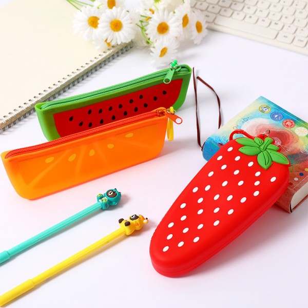 Fruit shape student silicone pencil bag creative cat claw pencil bag children's lovely small money bag storage bag key bag