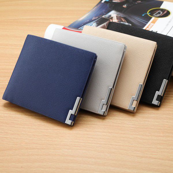 Taobao popular men's short cross pattern wallet Korean multicolor ultra-thin iron wallet card bag spot wholesale