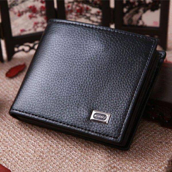 Men's wallet short lychee pattern plus Wai horizontal style ground stall ticket clip wholesale manufacturer thickened wallet soft leather large capacity