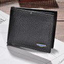 New men's double line loose leaf hardware standard short wallet litchi pattern multi card position horizontal version wallet for middle-aged and young people