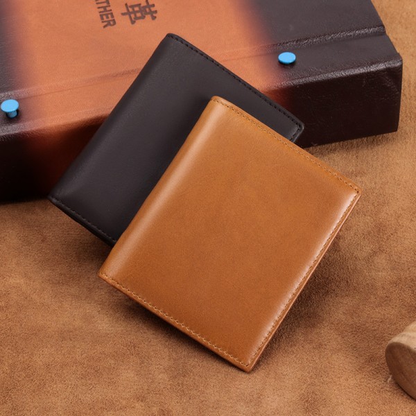Men's leather short wallet Crazy Horse Leather ultra-thin small wallet oil wax leather quick sell through Amazon cross-border source factory