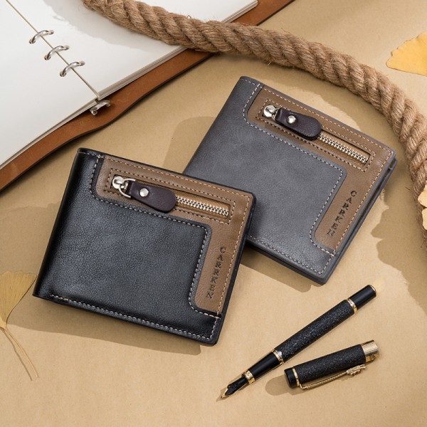 2019 new men's foreign trade wallet Korean retro multifunctional zipper color matching wallet men's wallet wholesale