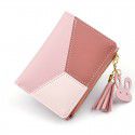 new women's short wallet women's splicing contrast color short wallet tassel zipper multi card zero wallet