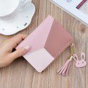  new women's short wallet women's splicing contrast color short wallet tassel zipper multi card zero wallet