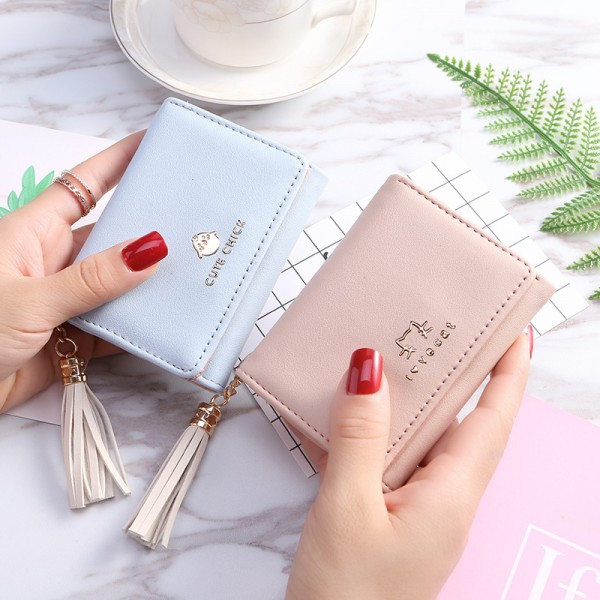  new manufacturer direct selling women's purse women's three fold women's tassel pendant wallet card bag zero wallet