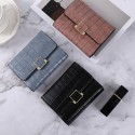Korean new small wallet women's short solid color simple crocodile pattern three fold student buckle large capacity zero wallet women